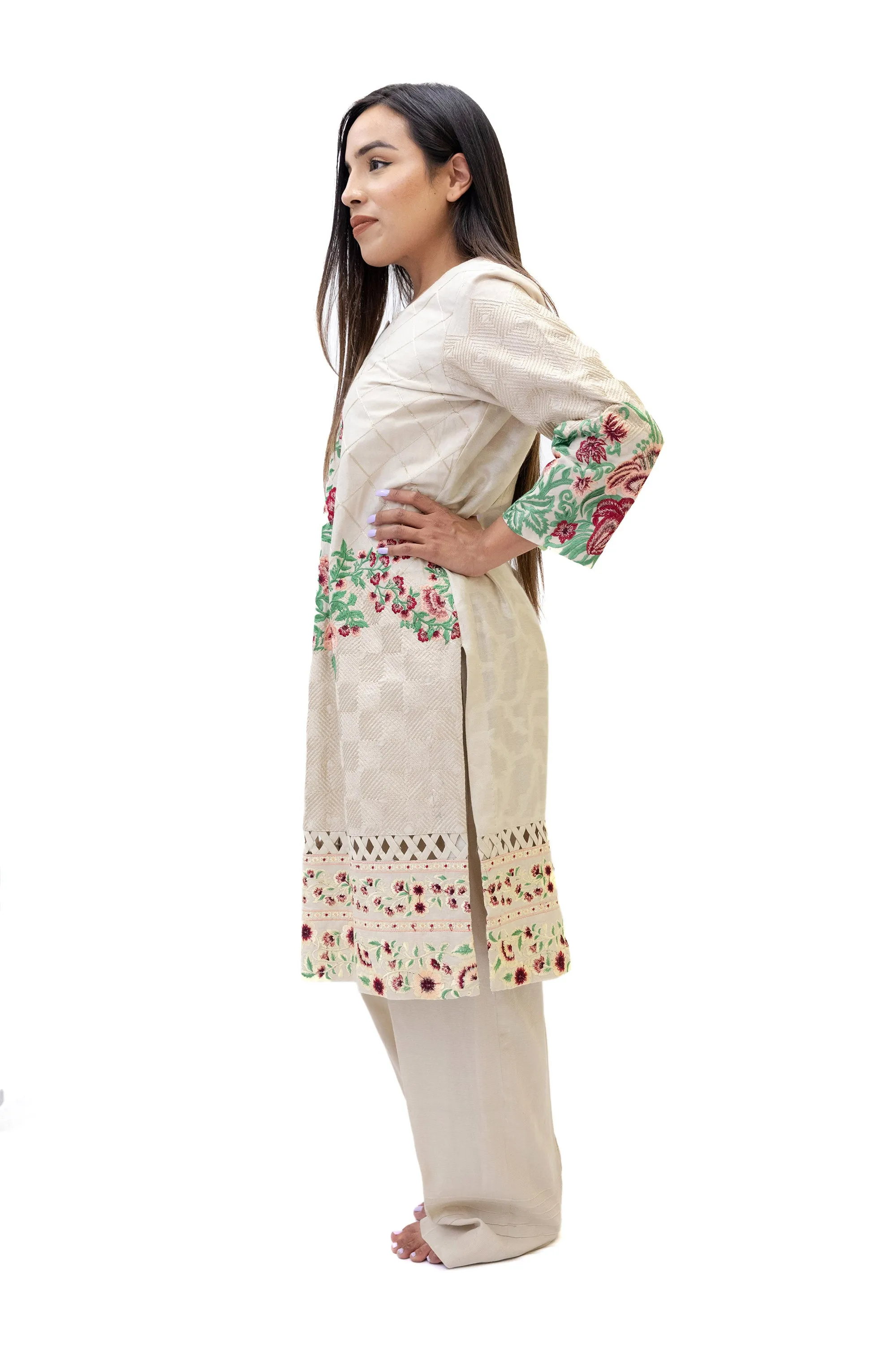 Beige Cotton Salwar Kameez - Erum Khan Suit