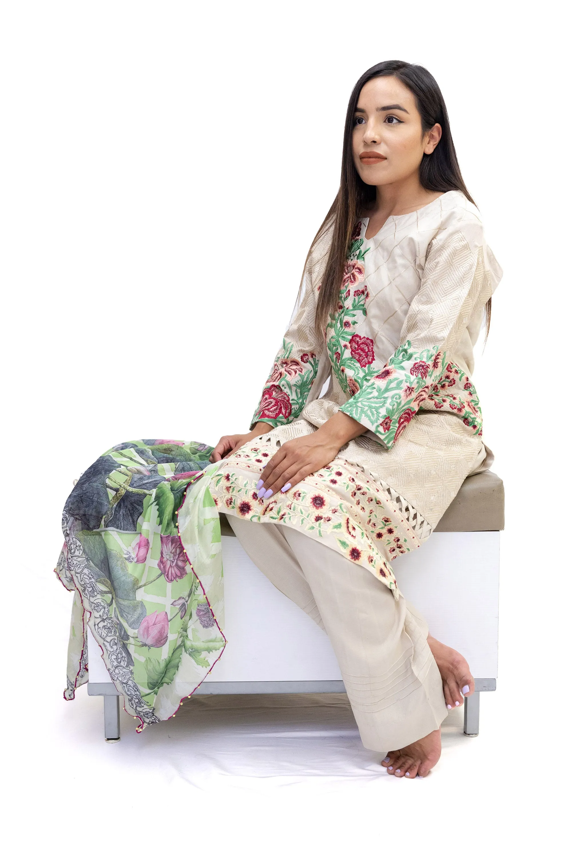 Beige Cotton Salwar Kameez - Erum Khan Suit