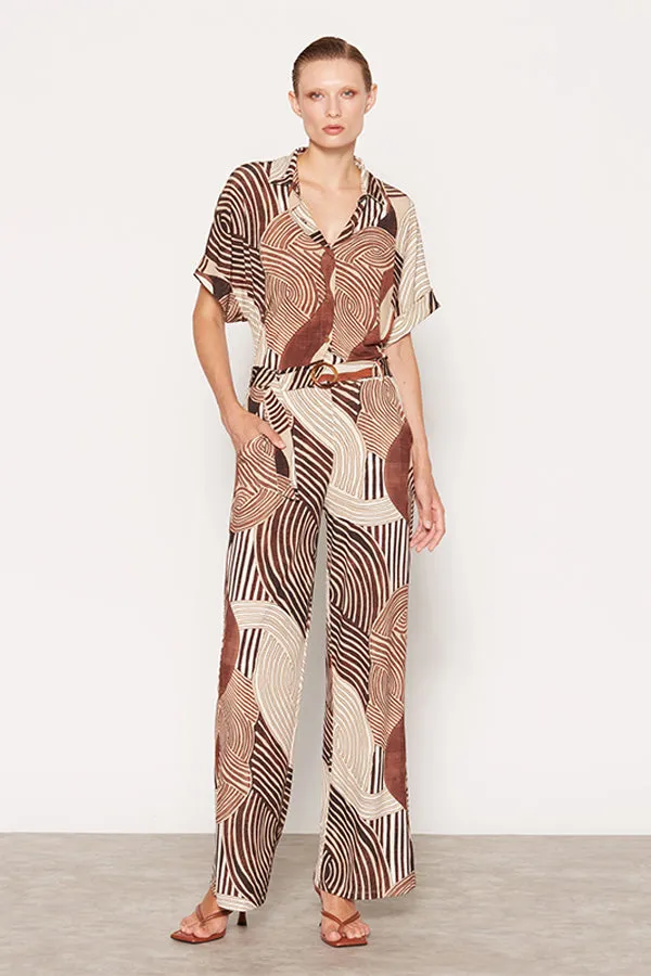 BEIGE ETHNIC PRINT PALAZZO TROUSERS