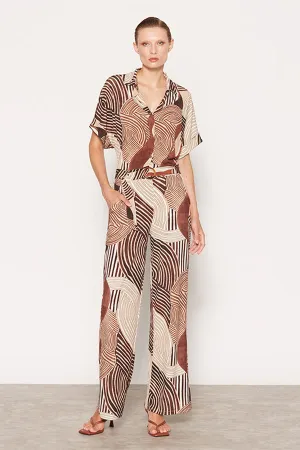 BEIGE ETHNIC PRINT PALAZZO TROUSERS