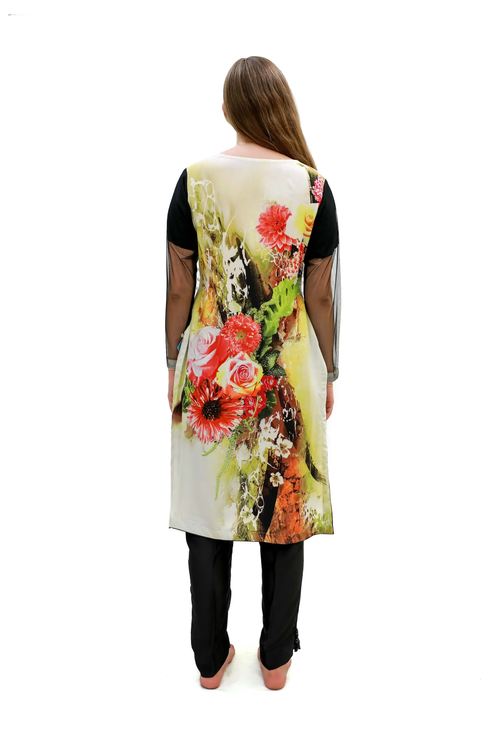 Black & White Silk Floral Suit