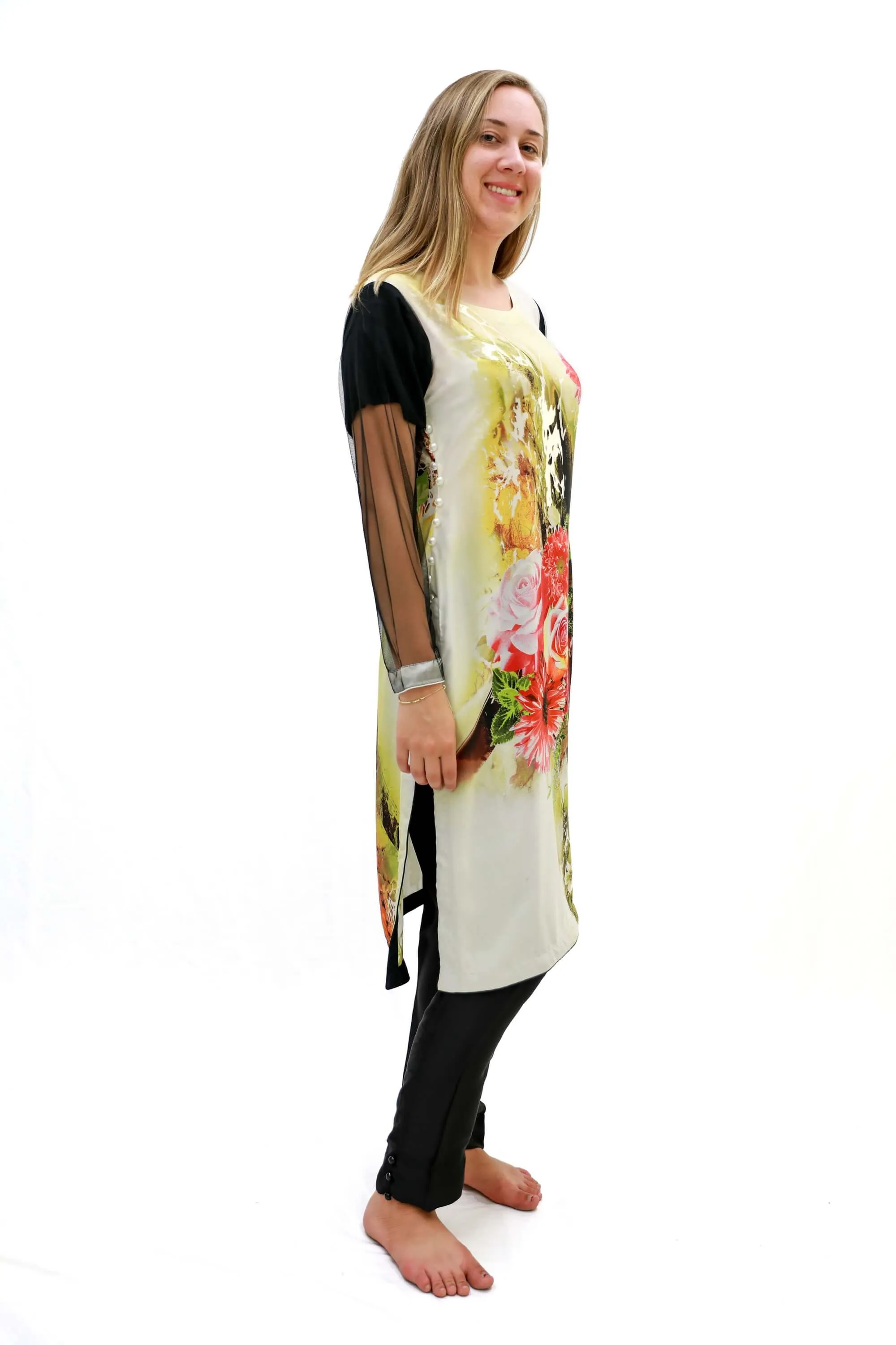 Black & White Silk Floral Suit