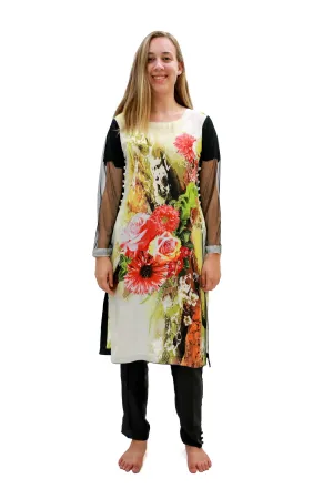 Black & White Silk Floral Suit