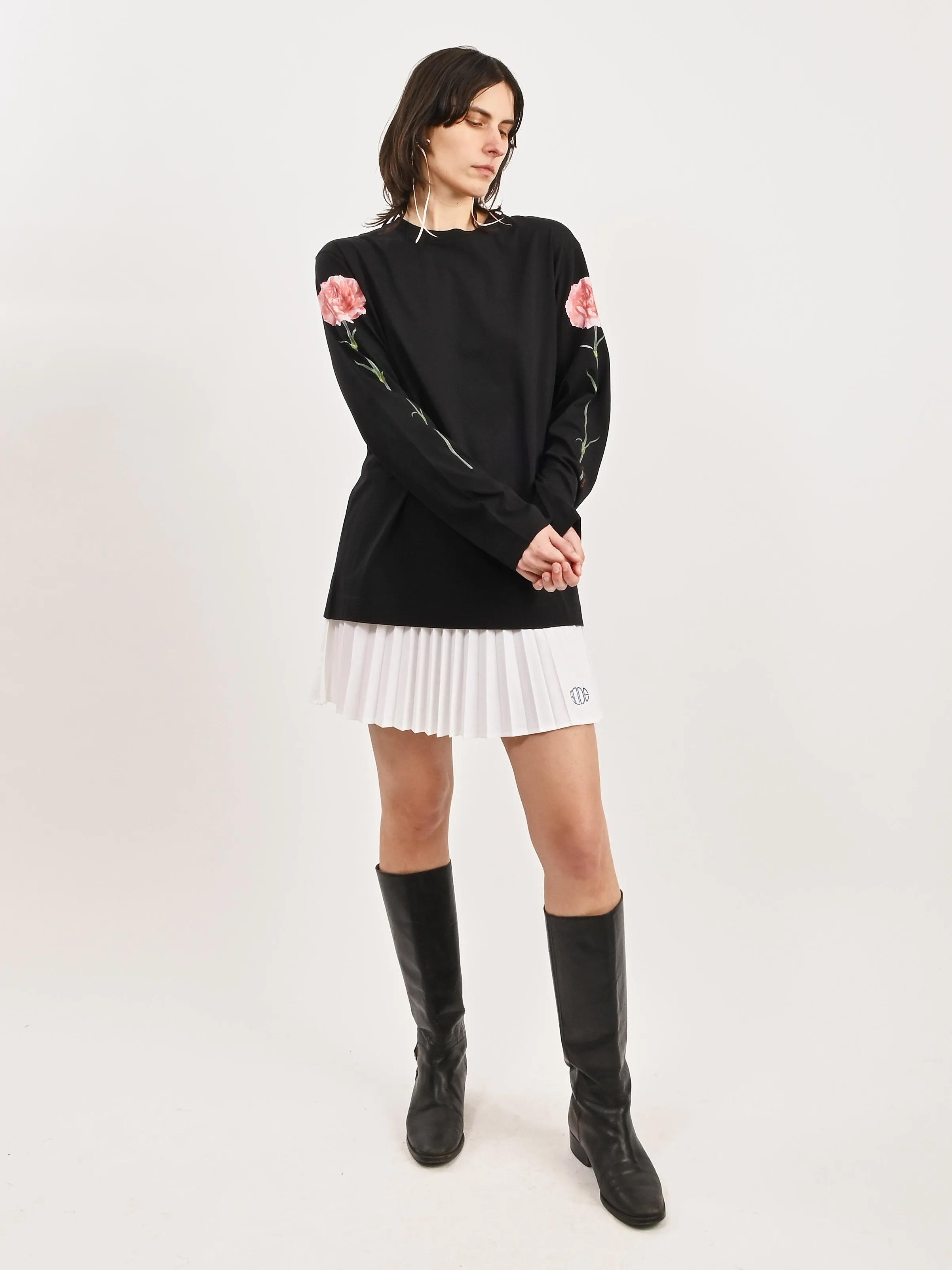 Black Carnation Print L/S T-Shirt
