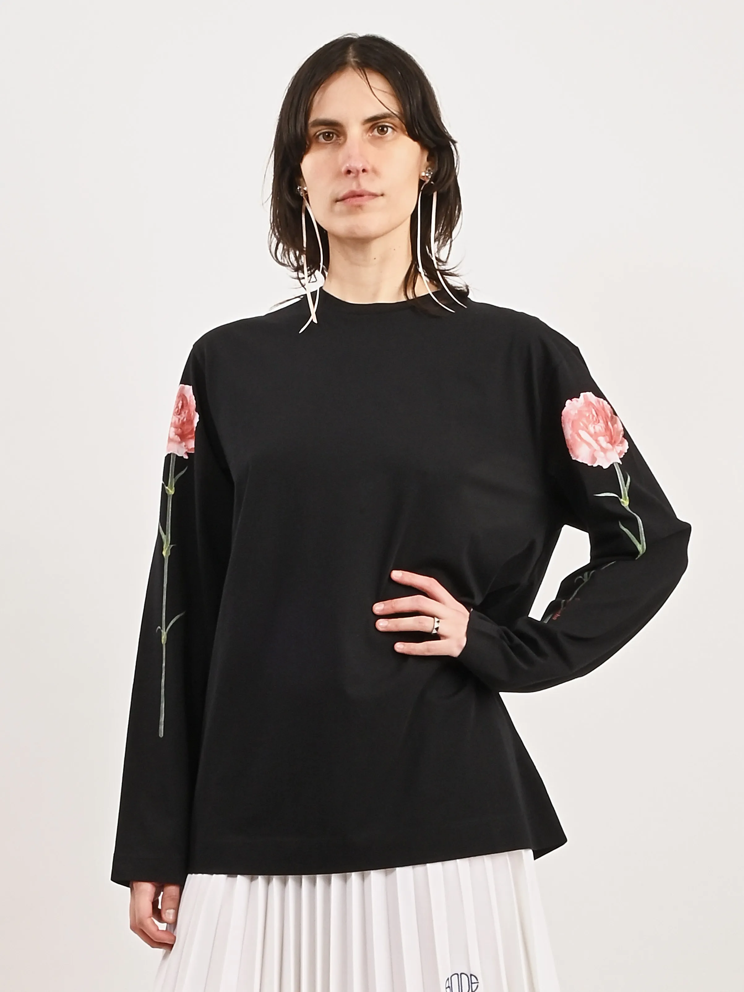 Black Carnation Print L/S T-Shirt