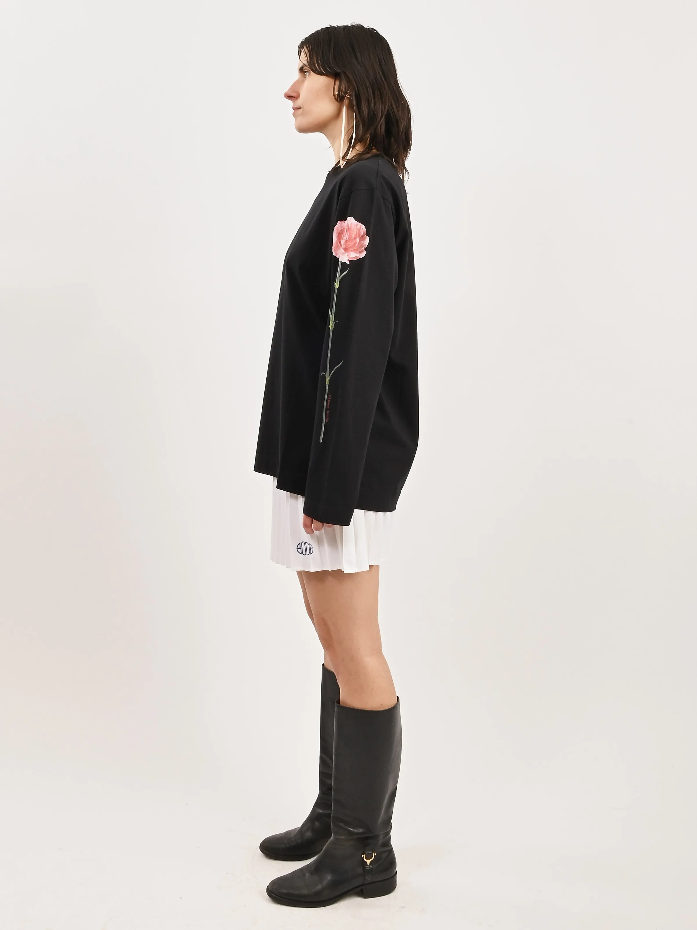 Black Carnation Print L/S T-Shirt