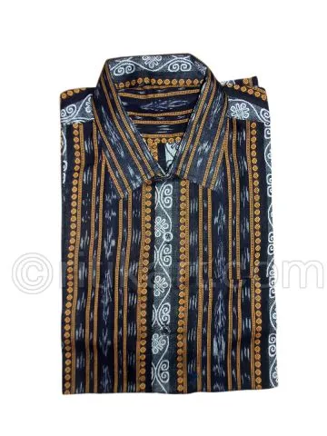 Black Color Sambalpuri Handloom Cotton Half Shirt