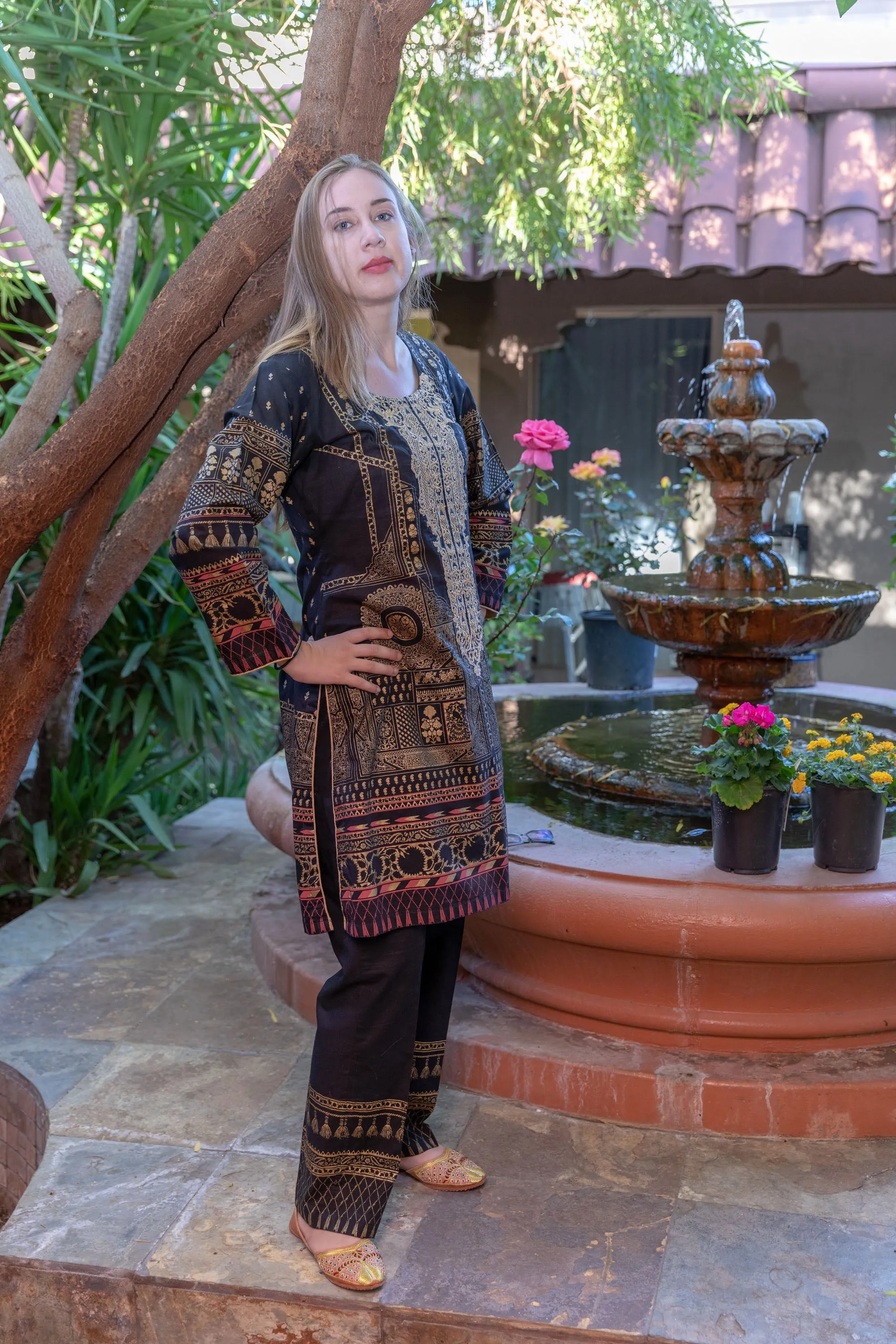 Black Cotton Suit - Salwar Kameez by Gulahmed