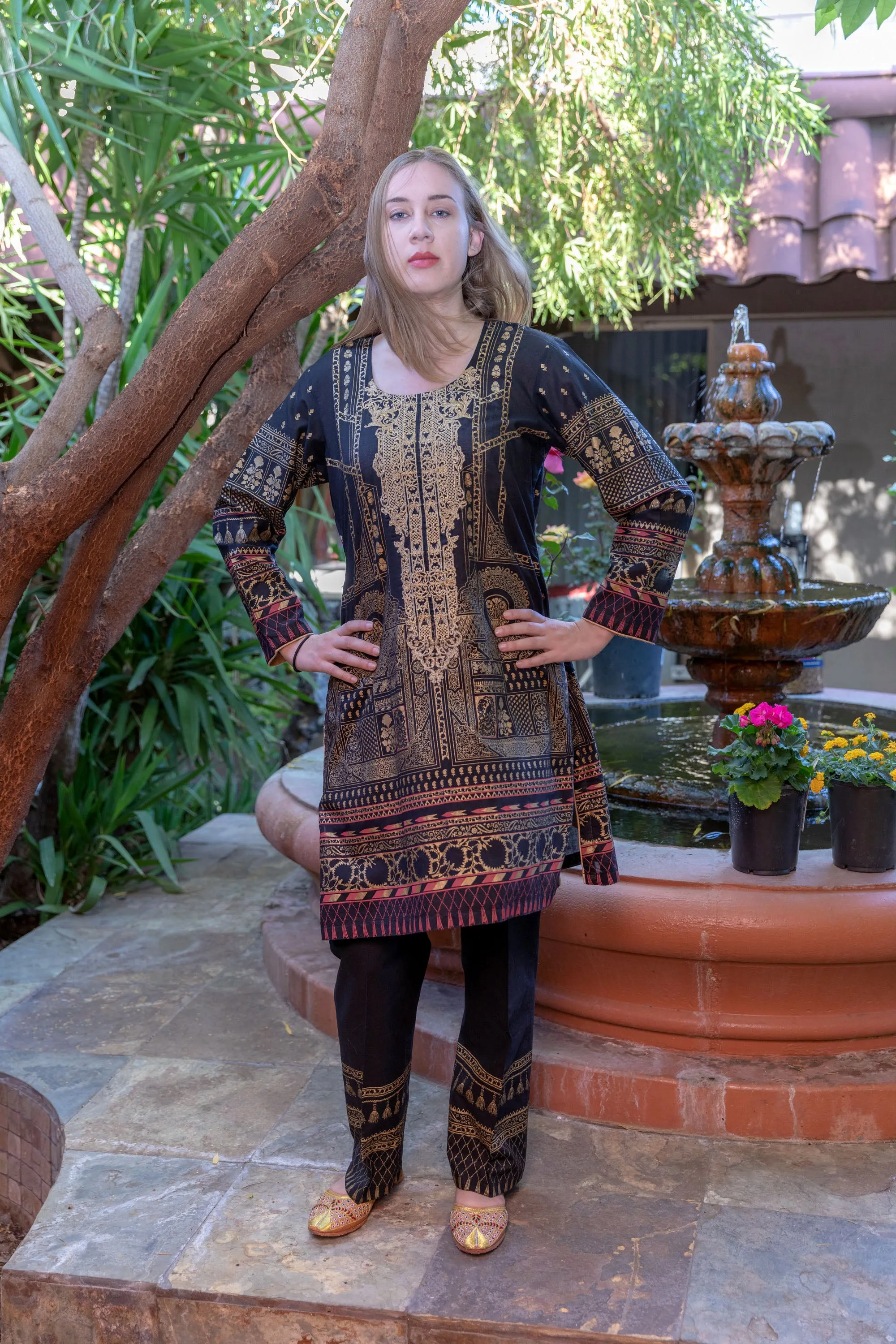 Black Cotton Suit - Salwar Kameez by Gulahmed