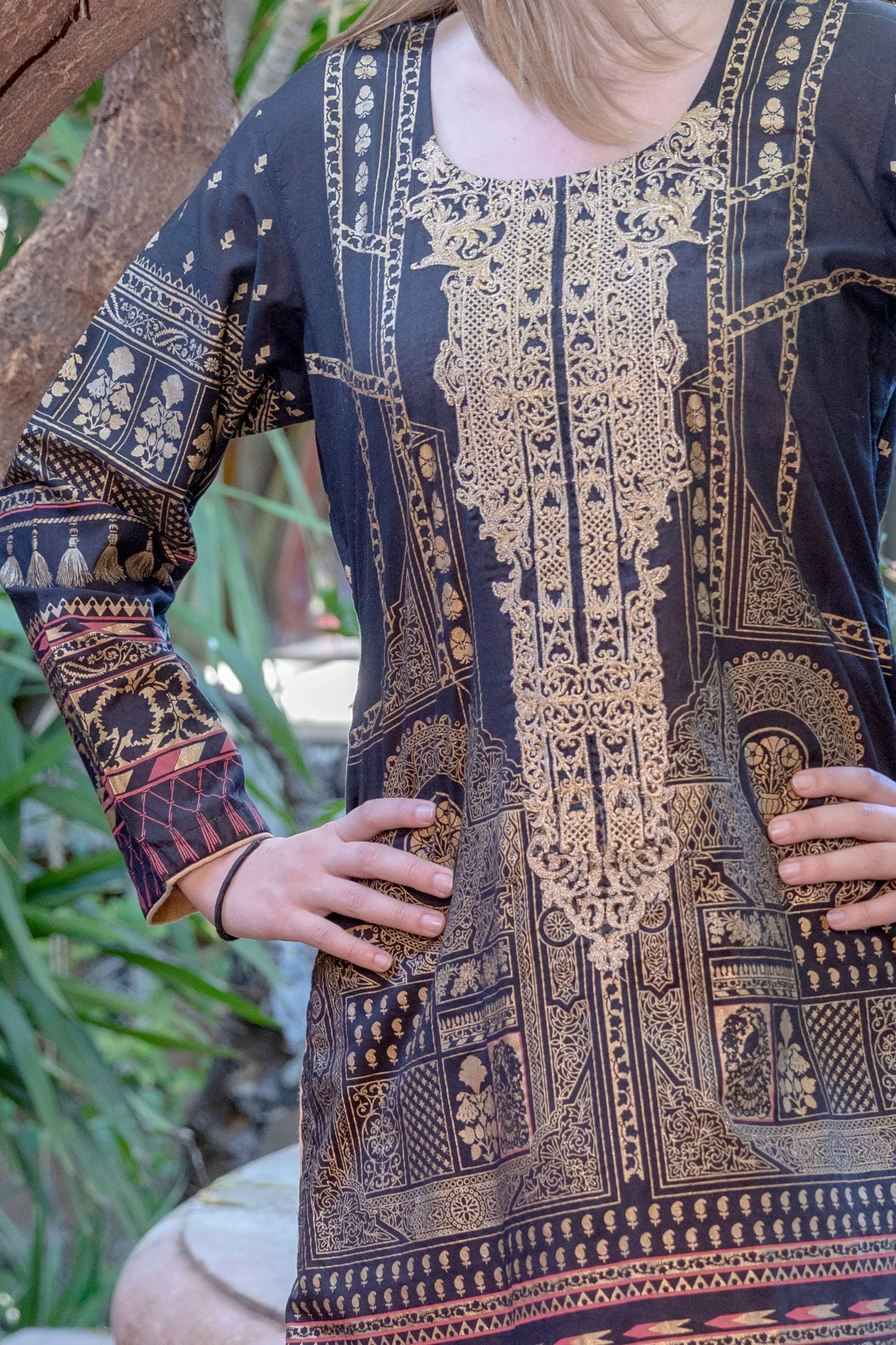 Black Cotton Suit - Salwar Kameez by Gulahmed