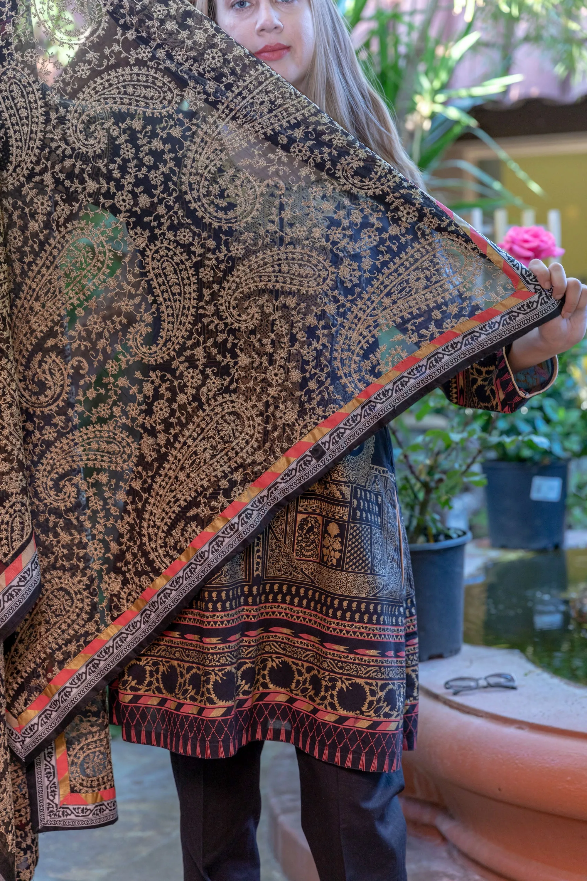Black Cotton Suit - Salwar Kameez by Gulahmed