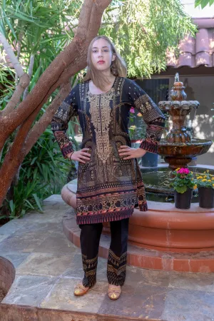 Black Cotton Suit - Salwar Kameez by Gulahmed