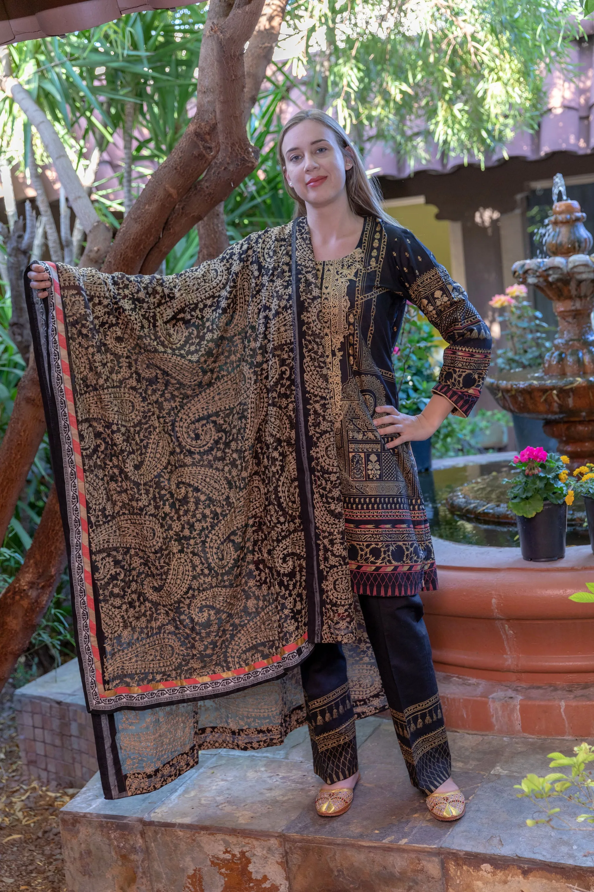 Black Cotton Suit - Salwar Kameez by Gulahmed