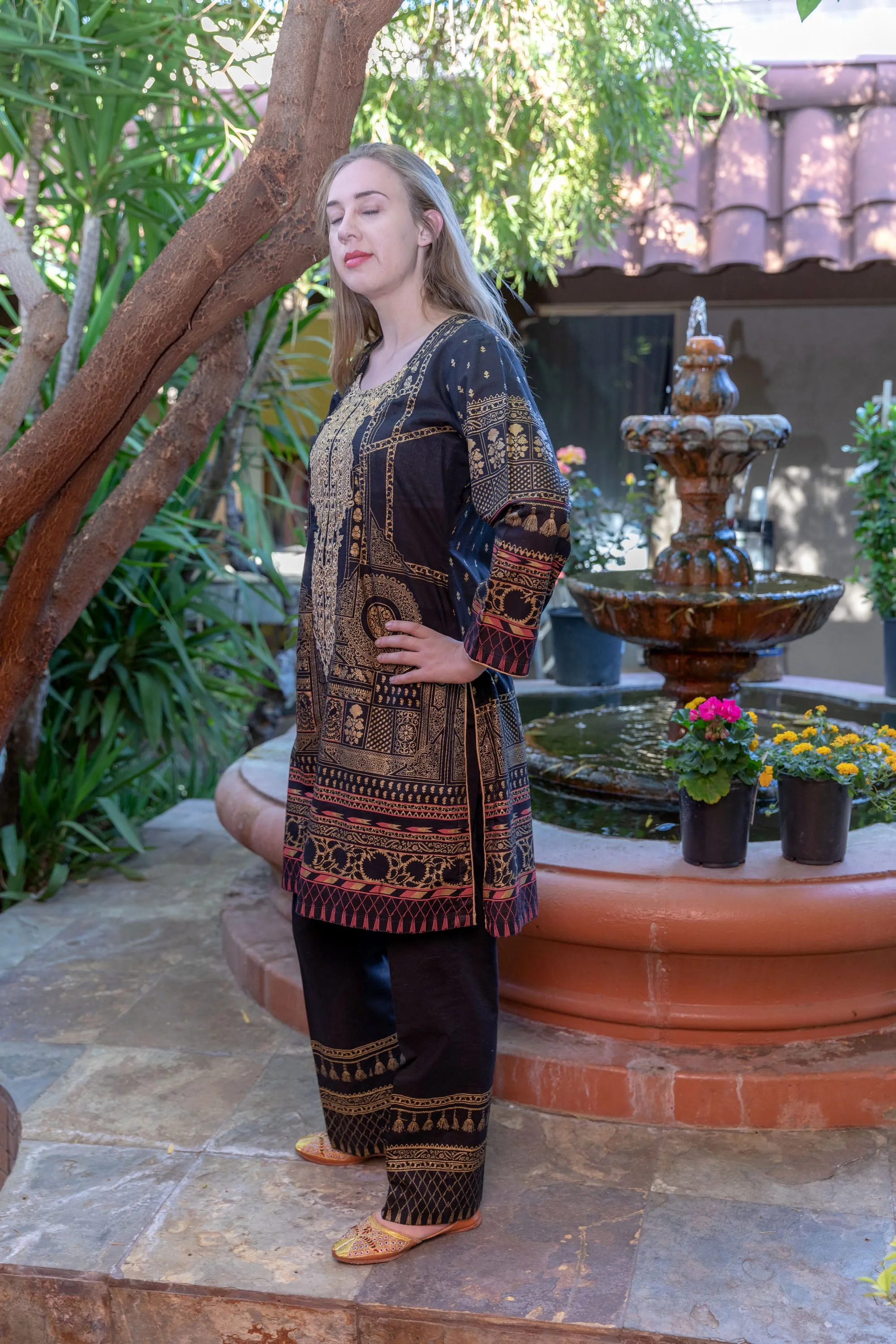 Black Cotton Suit - Salwar Kameez by Gulahmed