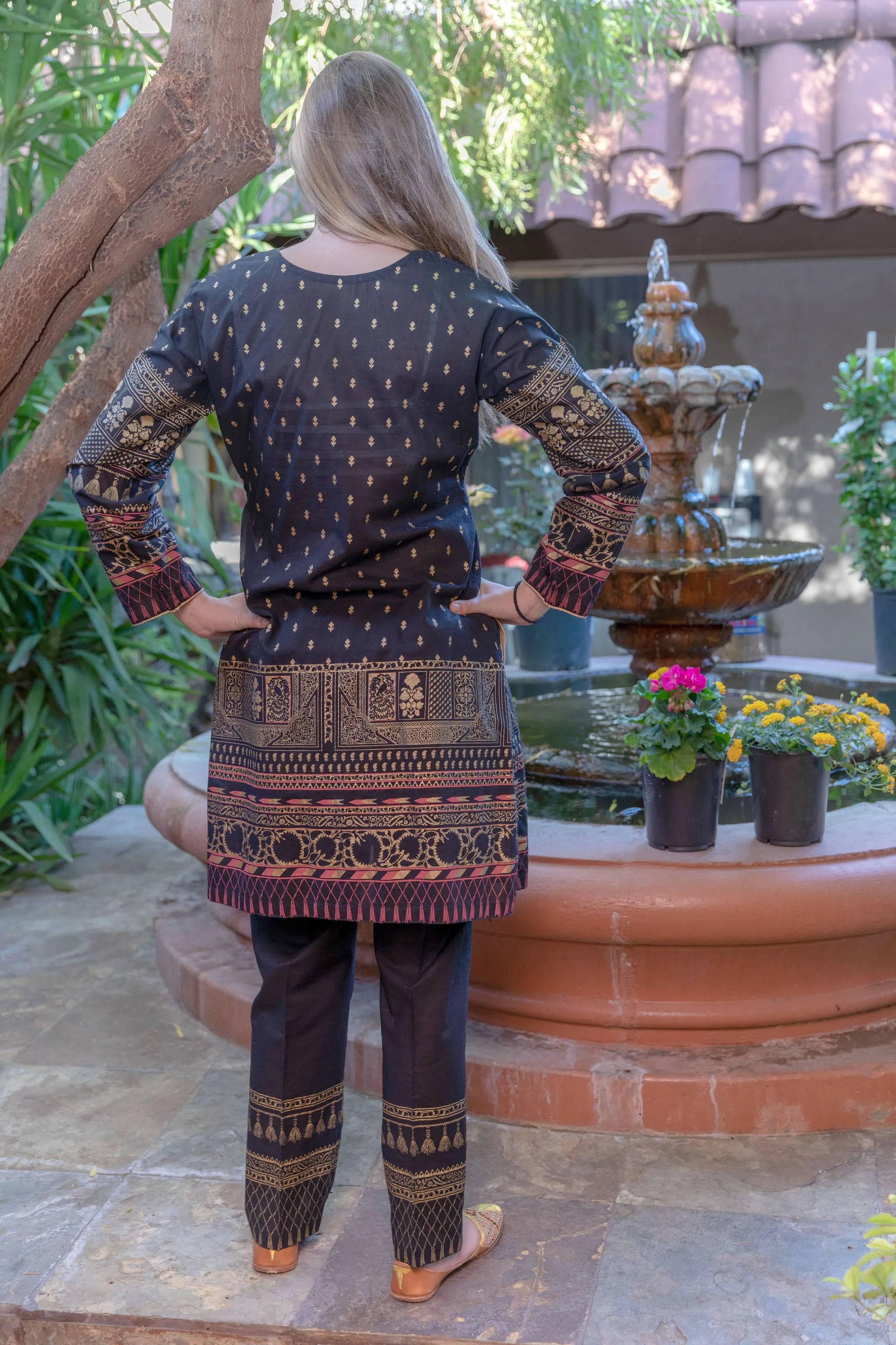 Black Cotton Suit - Salwar Kameez by Gulahmed
