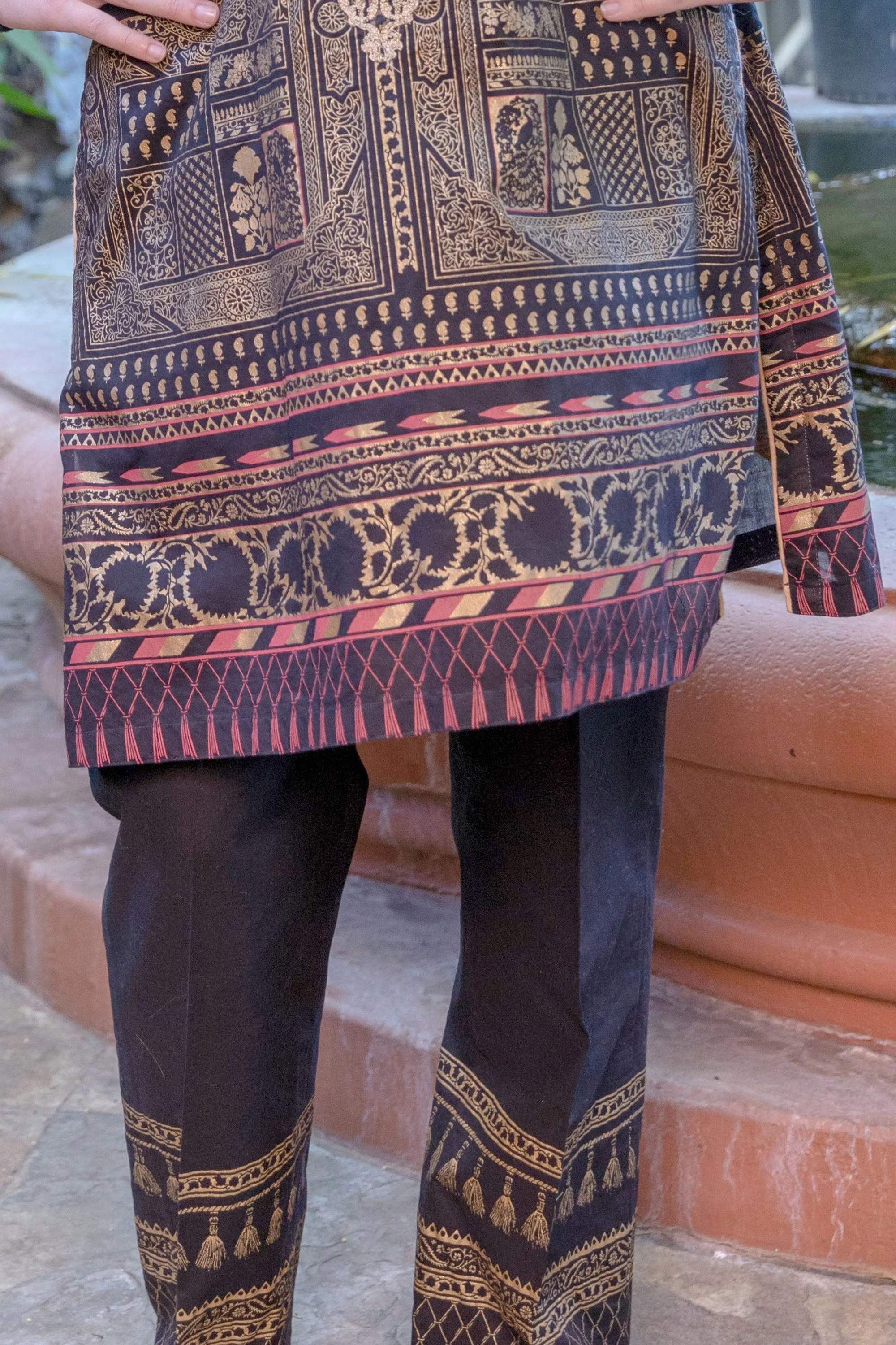 Black Cotton Suit - Salwar Kameez by Gulahmed