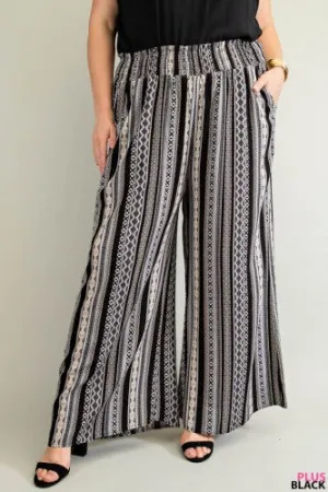 Black Ethnic Print Smock Waist Pant