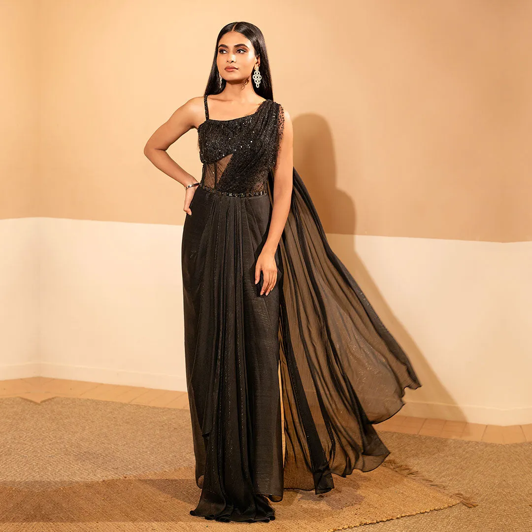 Black Sequinned Indo-Western Ready-to-wear Saree