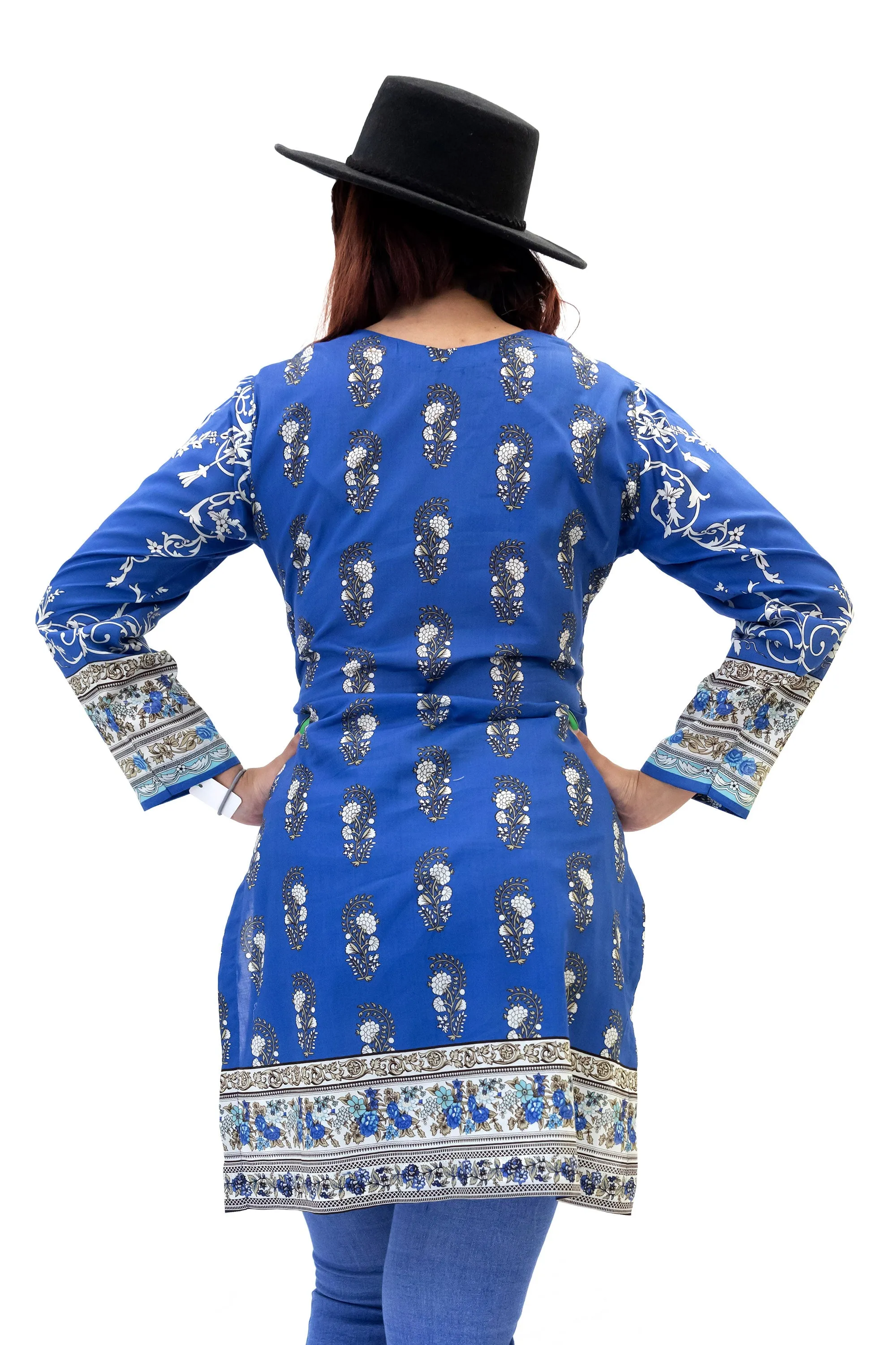 Blue Cotton Print Kurti - Shirt