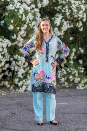 Blue Cotton Salwar Kameez Suit