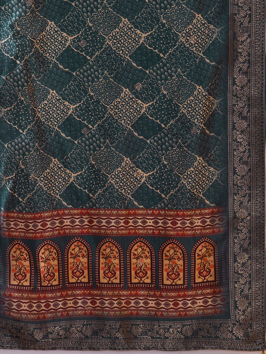 Blue Muslin Suit Set with Floral Printed Dupatta and Solid Pant for women - Zola