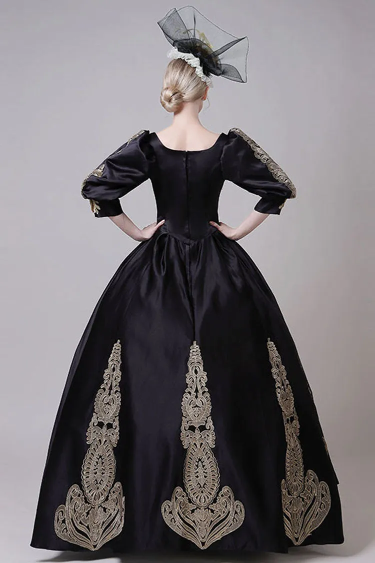 Boat Neck Half Sleeves High Waisted Three Dimensional Golden Floral Hollow Print Victorian Lolita Prom Dress