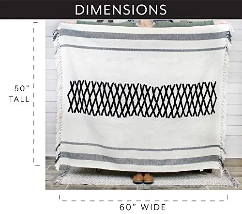 Boho Farmhouse Throw, Black and Off White