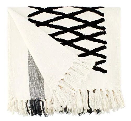 Boho Farmhouse Throw, Black and Off White