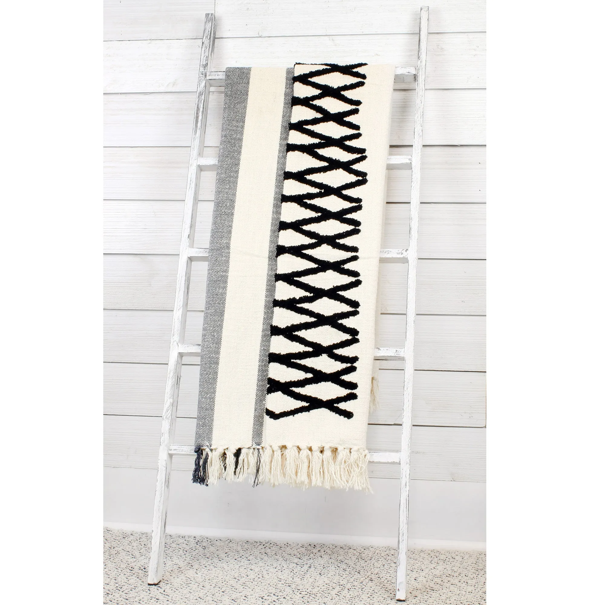 Boho Farmhouse Throw, Black and Off White