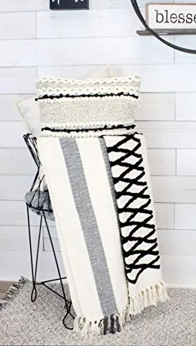 Boho Farmhouse Throw, Black and Off White