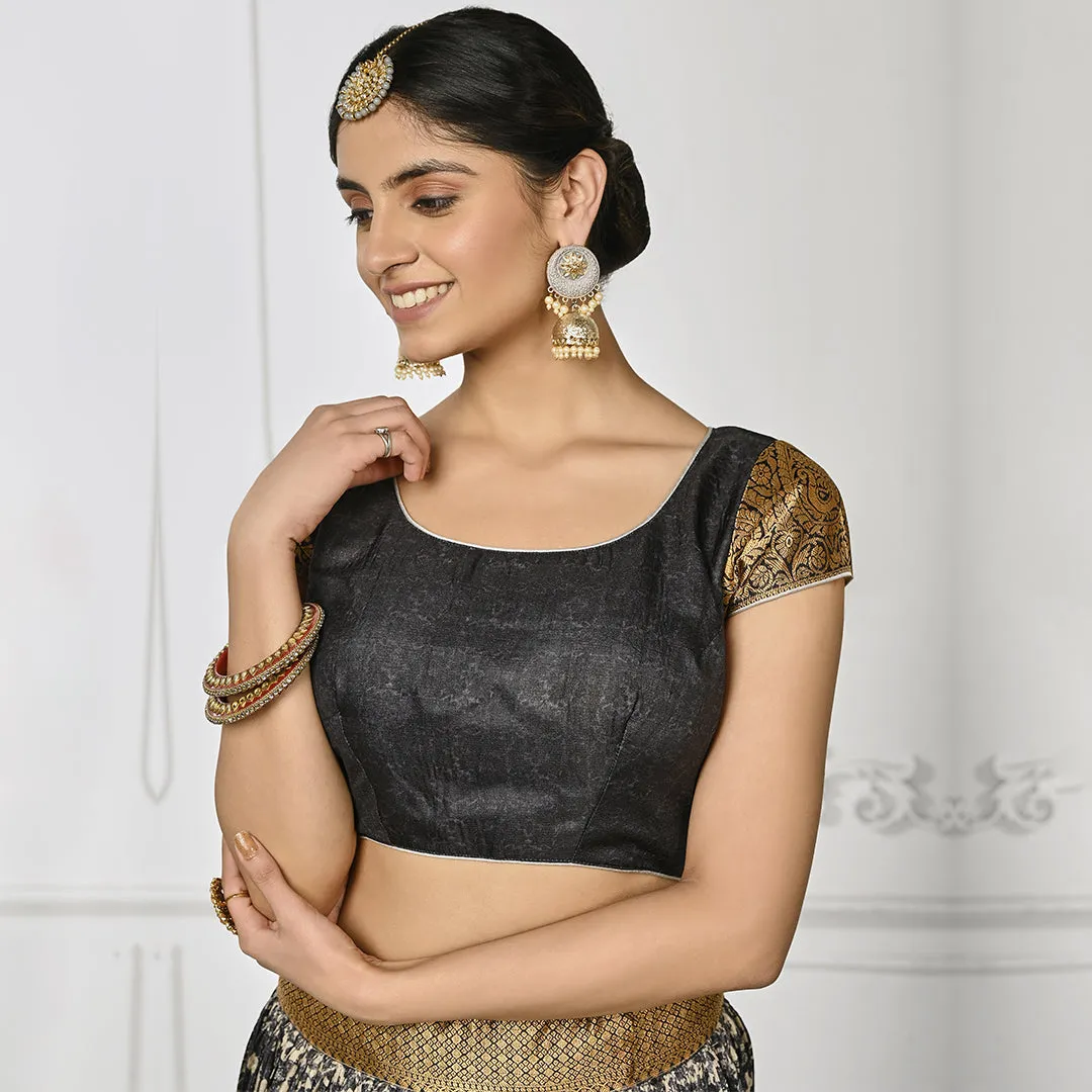 Booming Black Brocade Lehenga Set with Golden Border