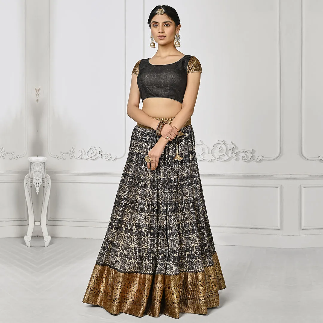 Booming Black Brocade Lehenga Set with Golden Border