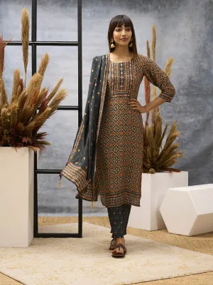 Bottle Green Kurta Set - Women Chanderi Silk Comfort Kurta Set with Dupatta - Zola