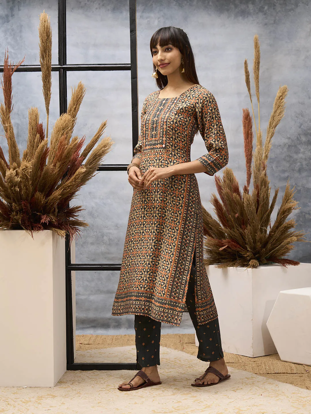 Bottle Green Kurta Set - Women Chanderi Silk Comfort Kurta Set with Dupatta - Zola