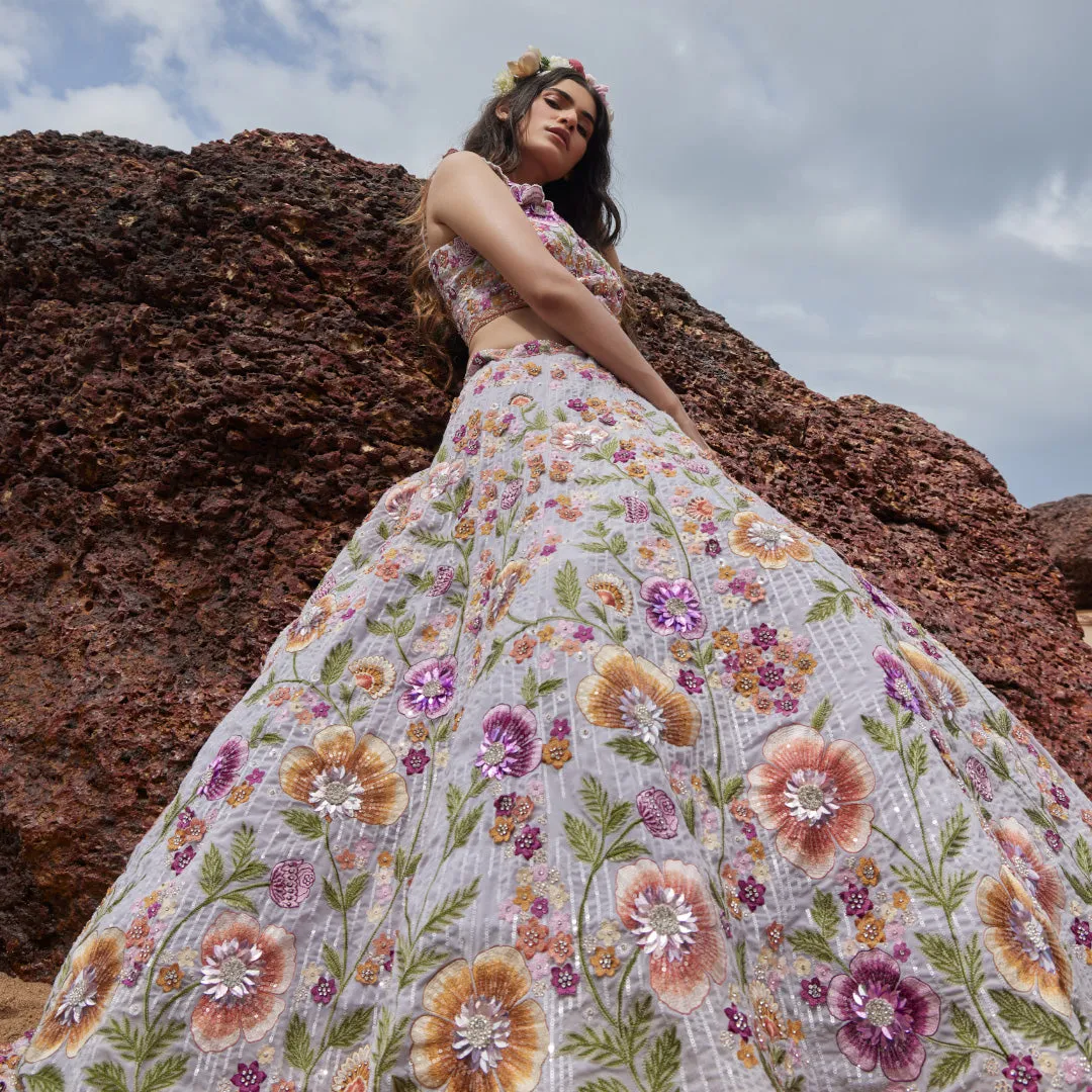 Brides Squad like White Lehenga Choli Enriched With Multi Floral Embroidery