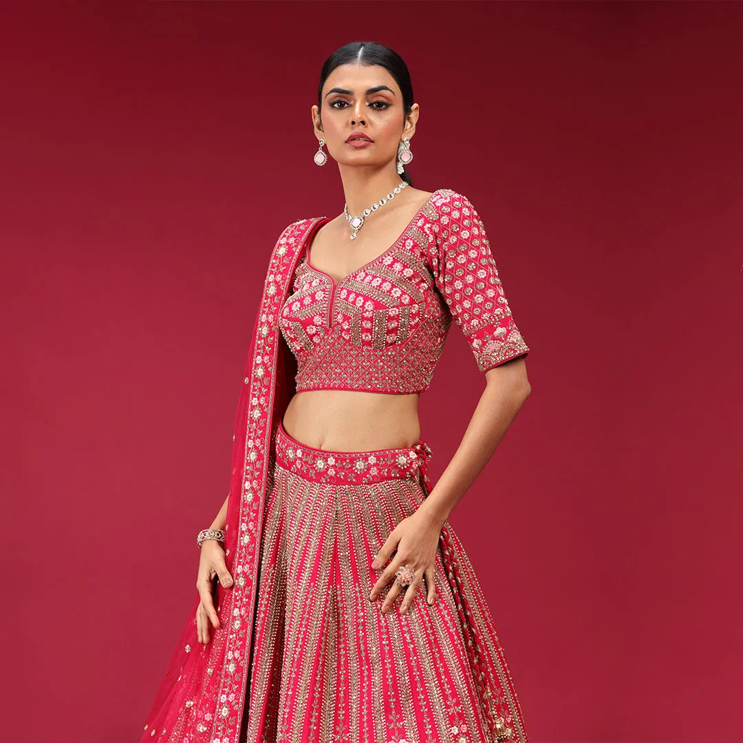 Bright Pink Thread Work Lehenga Choli Set