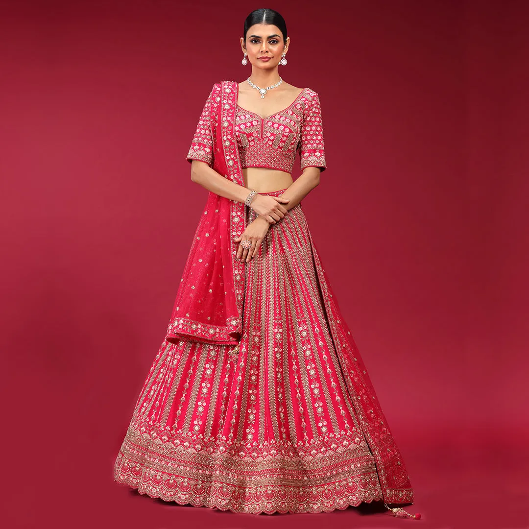 Bright Pink Thread Work Lehenga Choli Set