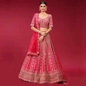 Bright Pink Thread Work Lehenga Choli Set