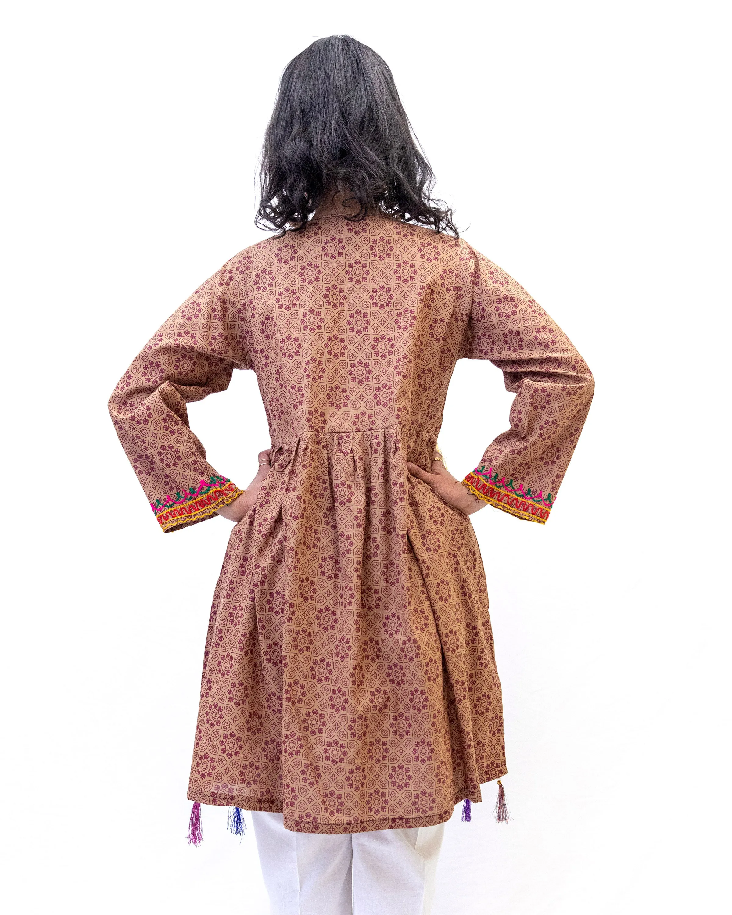 Brown Cotton South Pakistan Print Kurti - Shirt
