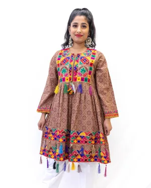 Brown Cotton South Pakistan Print Kurti - Shirt