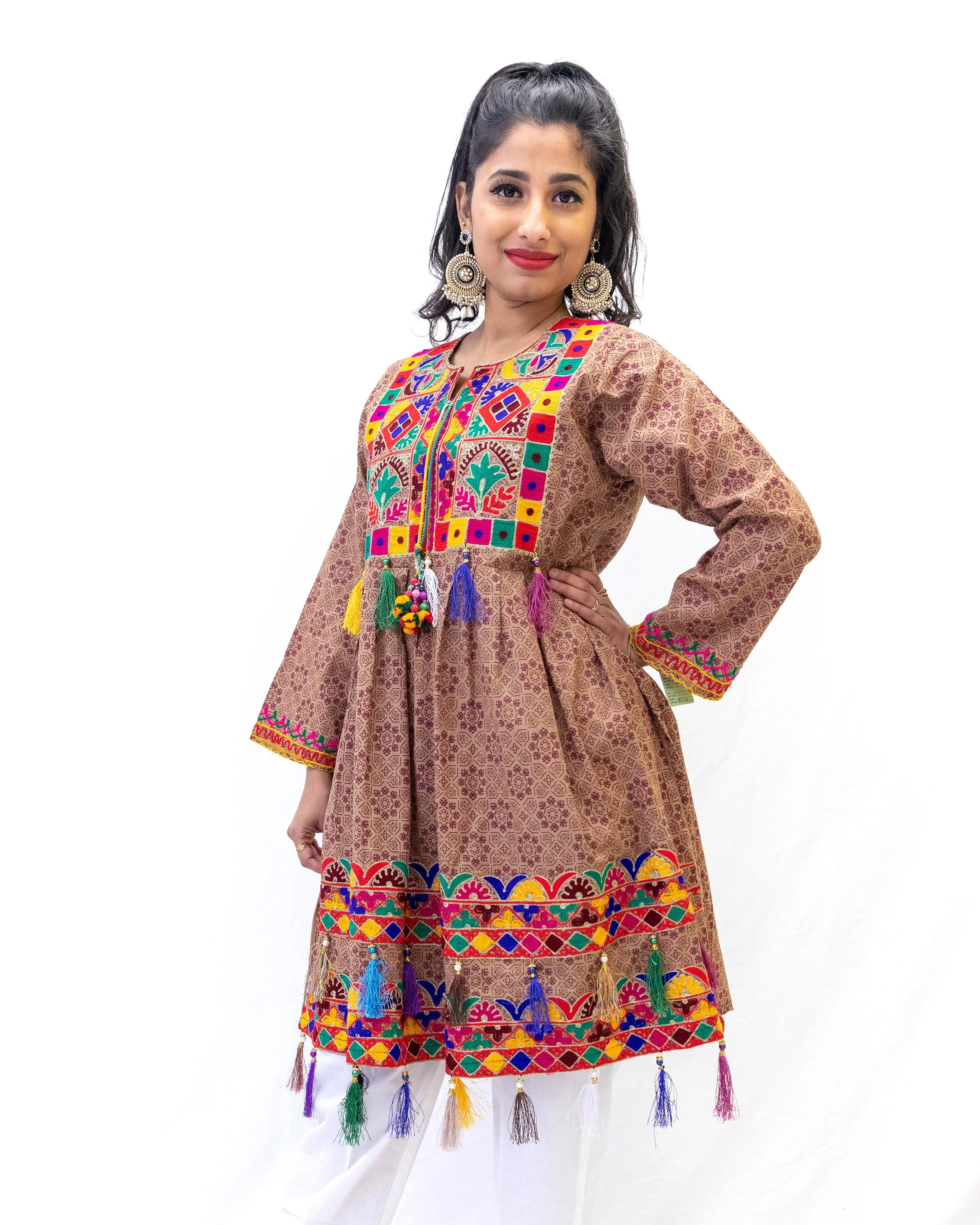 Brown Cotton South Pakistan Print Kurti - Shirt