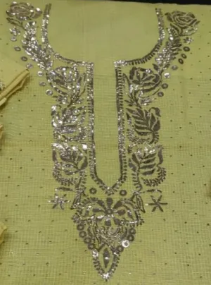 Butter Yellow Kota Doriya Chikankari unstitched Salwar Suit