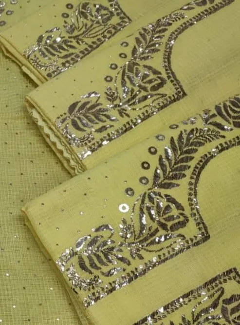 Butter Yellow Kota Doriya Chikankari unstitched Salwar Suit