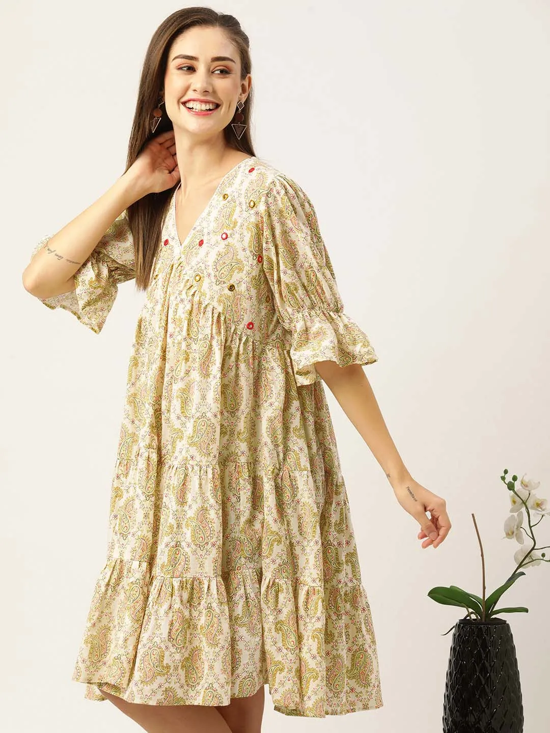 Buy Beige Comfort Fit Cotton Ethnic Dress for Women Online - Zola