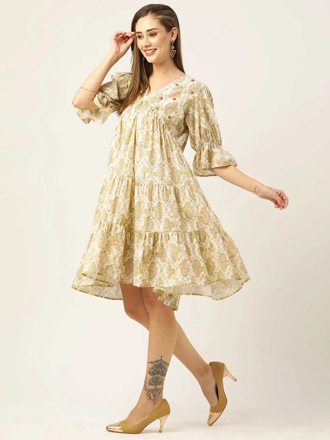 Buy Beige Comfort Fit Cotton Ethnic Dress for Women Online - Zola