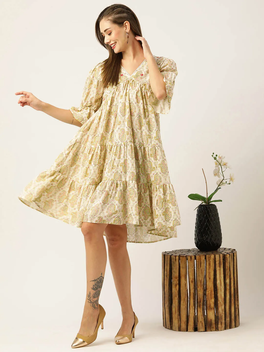 Buy Beige Comfort Fit Cotton Ethnic Dress for Women Online - Zola