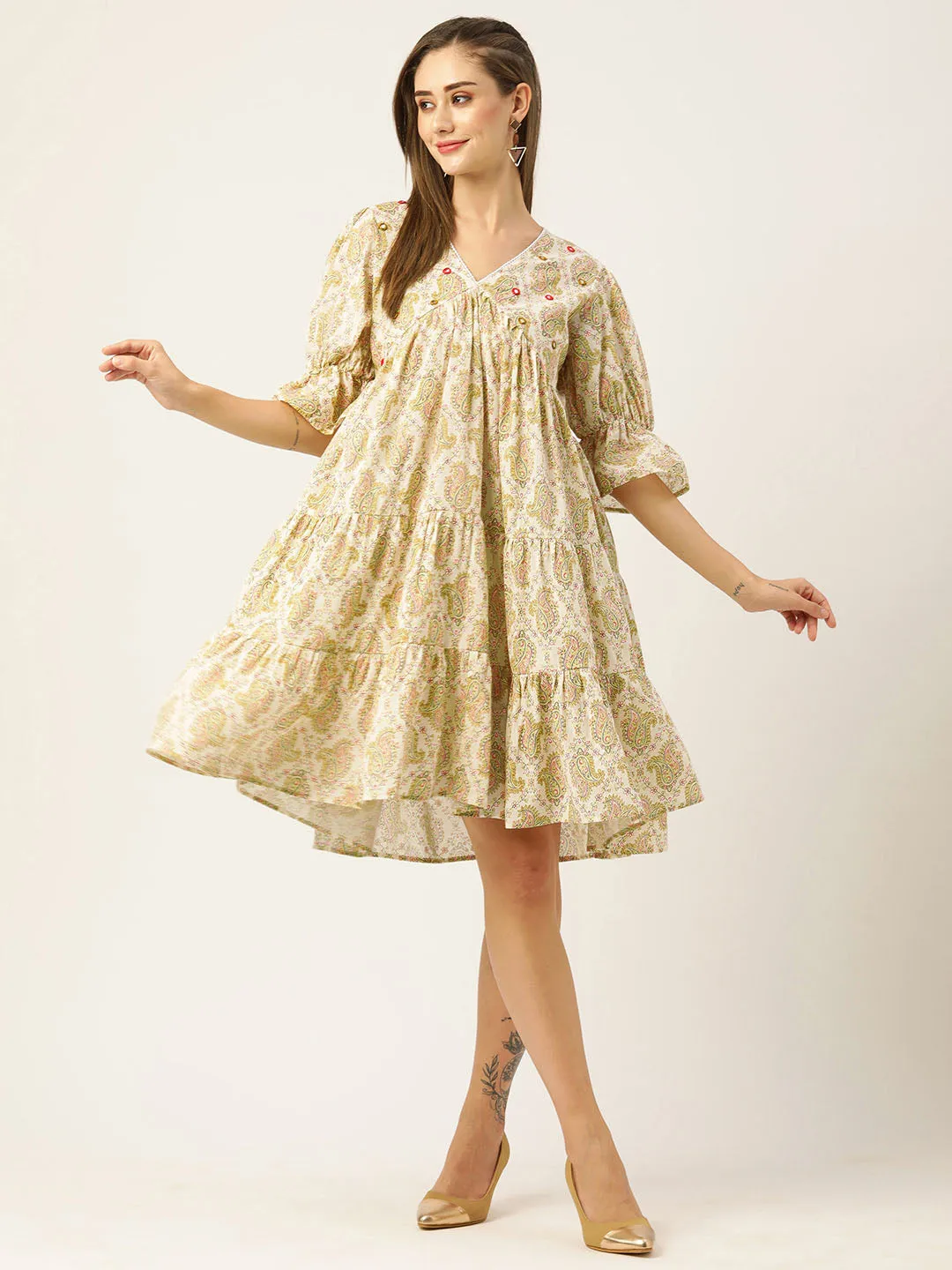 Buy Beige Comfort Fit Cotton Ethnic Dress for Women Online - Zola