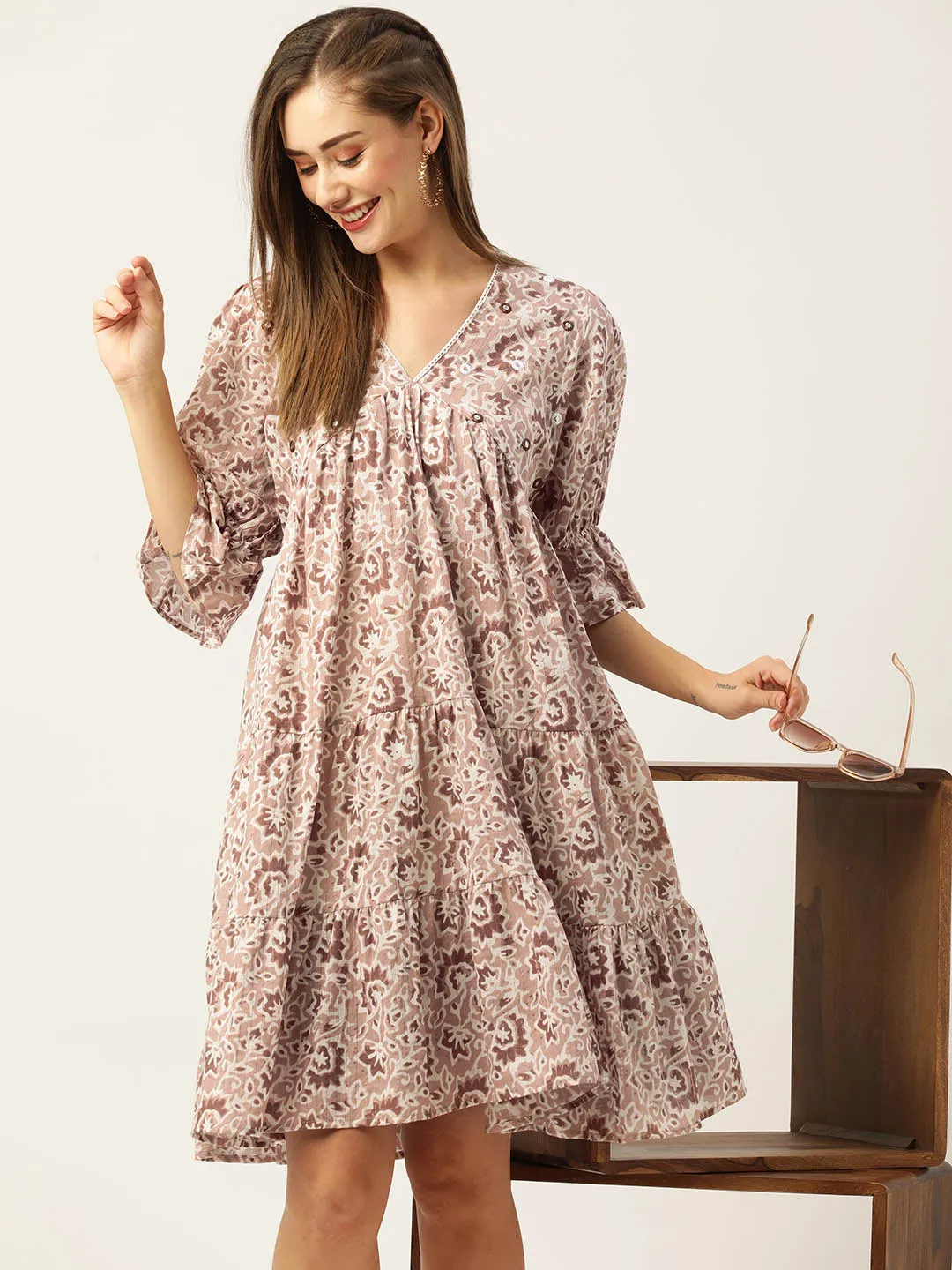 Buy Beige Comfort Fit Cotton Ethnic Dress for Women Online - Zola