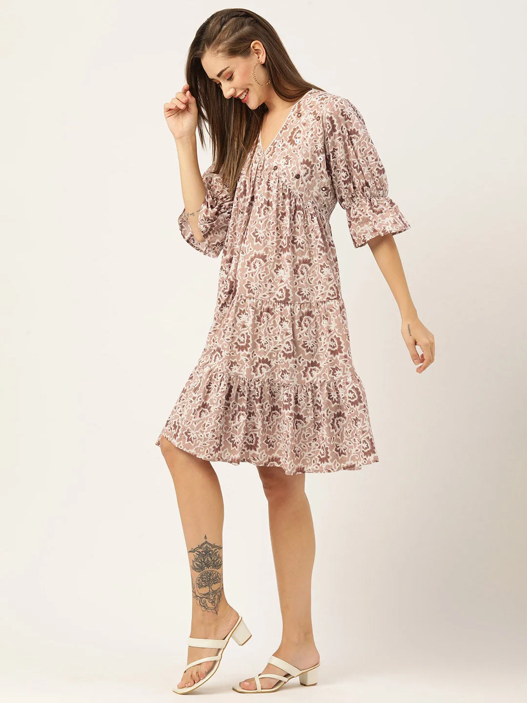Buy Beige Comfort Fit Cotton Ethnic Dress for Women Online - Zola