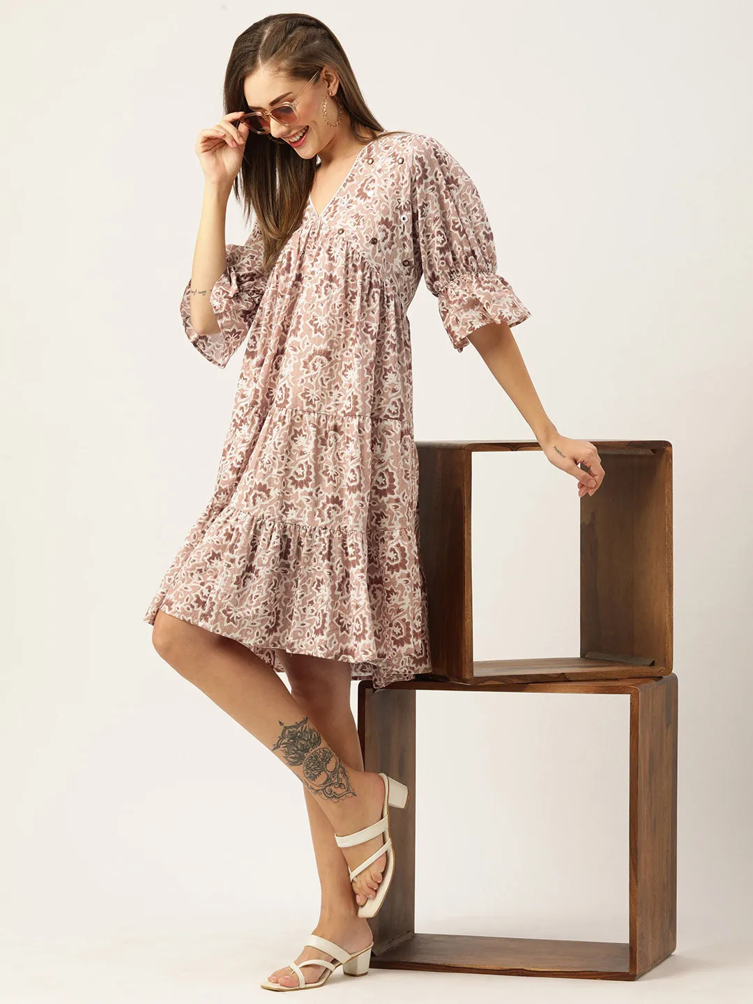 Buy Beige Comfort Fit Cotton Ethnic Dress for Women Online - Zola